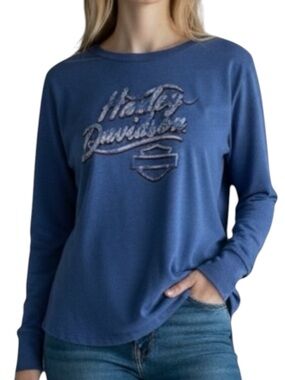 HARLEY-DAVIDSON Blue Long Sleeve Tee Size Medium -- SUPER SOFT!!!